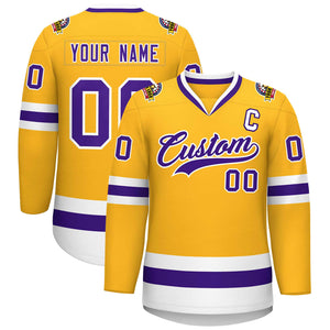 Maillot de hockey de style classique personnalisé or violet-blanc