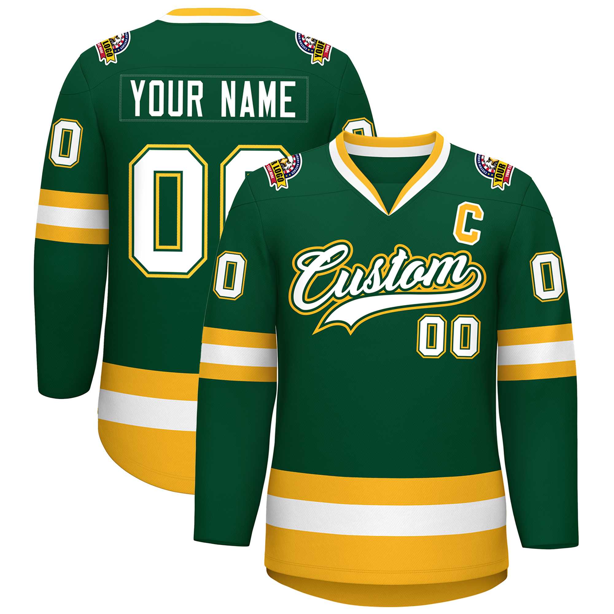 Custom Green White Green-Gold Classic Style Hockey Jersey