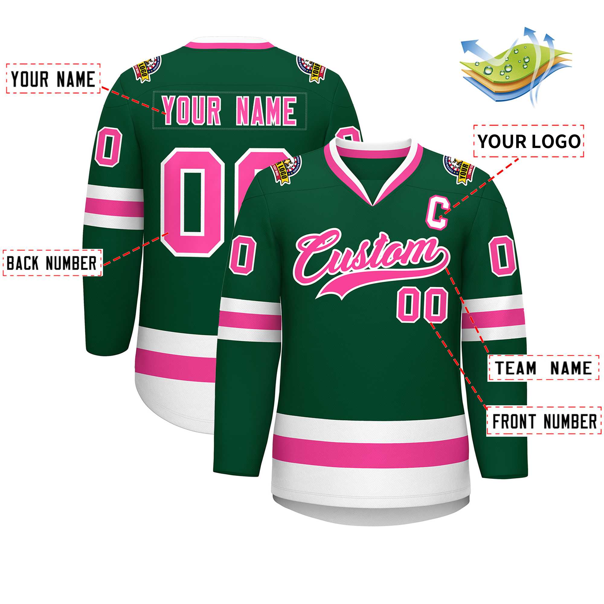 Custom Green Pink-White Classic Style Hockey Jersey