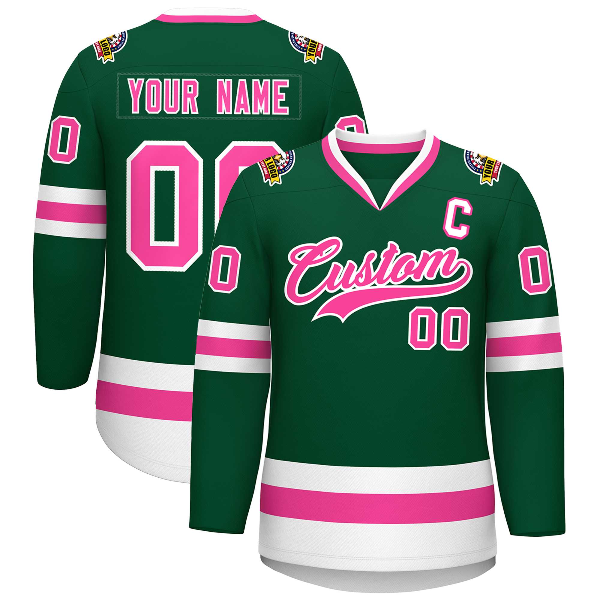 Custom Green Pink-White Classic Style Hockey Jersey