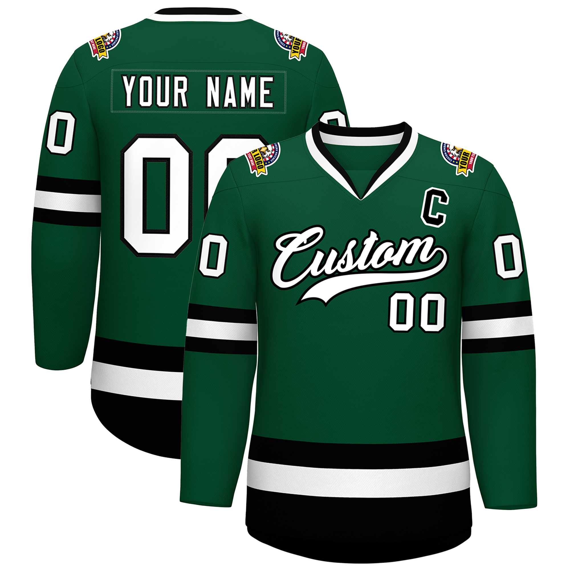 Maillot de hockey de style classique vert blanc-noir personnalisé