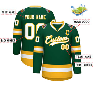 Custom Green White-Gold Classic Style Hockey Jersey