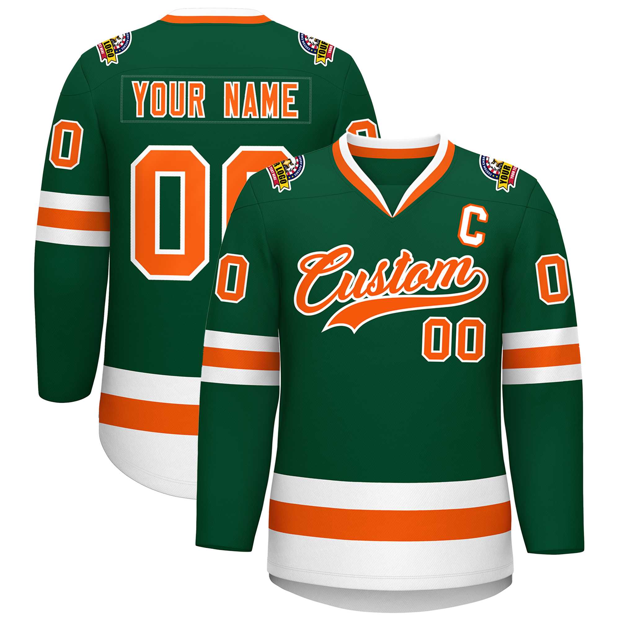 Maillot de hockey de style classique vert orange-blanc personnalisé