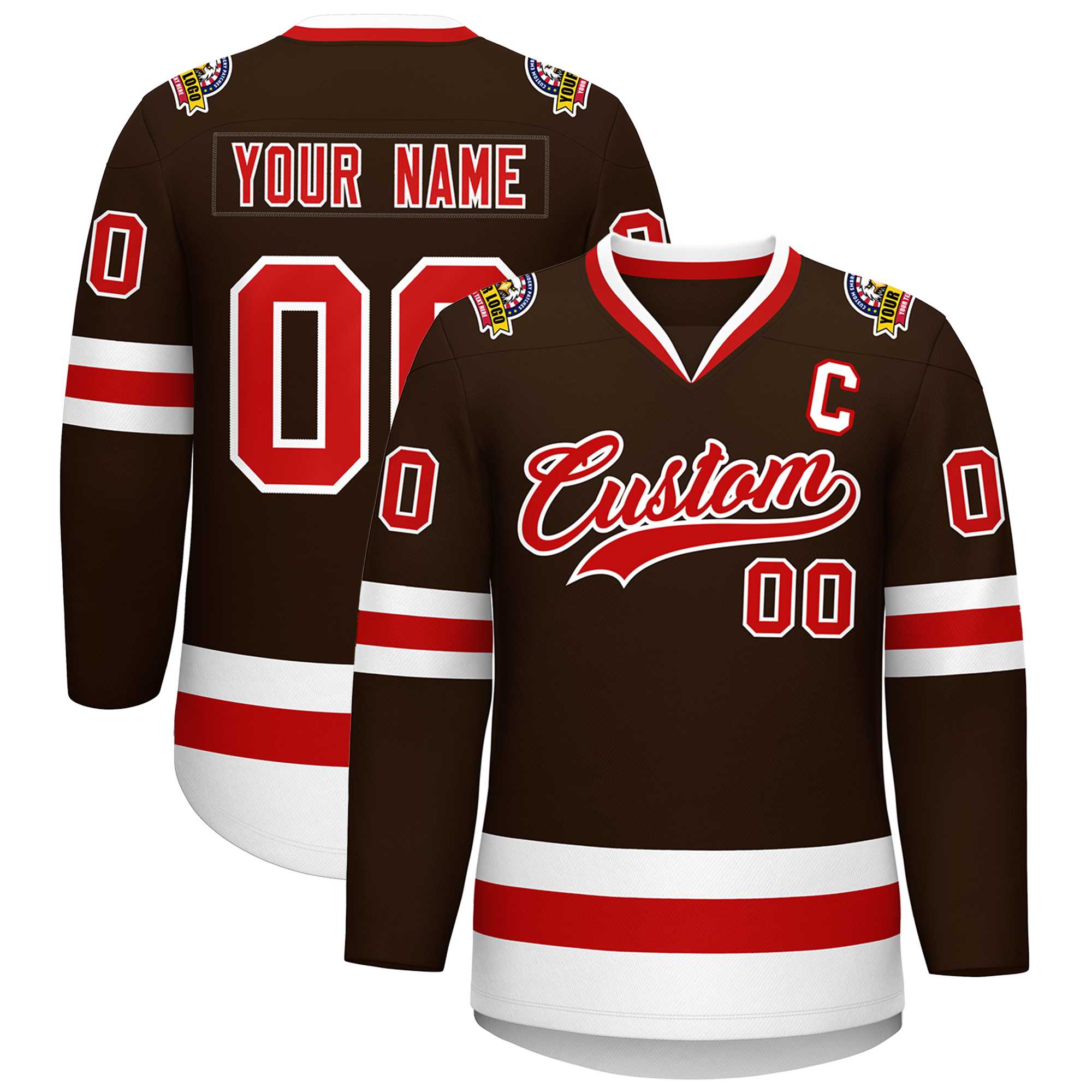 Maillot de hockey de style classique personnalisé marron rouge-blanc