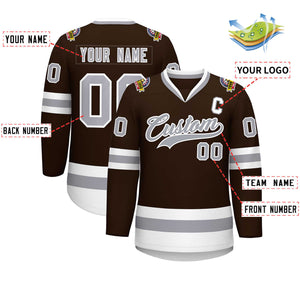 Custom Brown Gray-White Classic Style Hockey Jersey