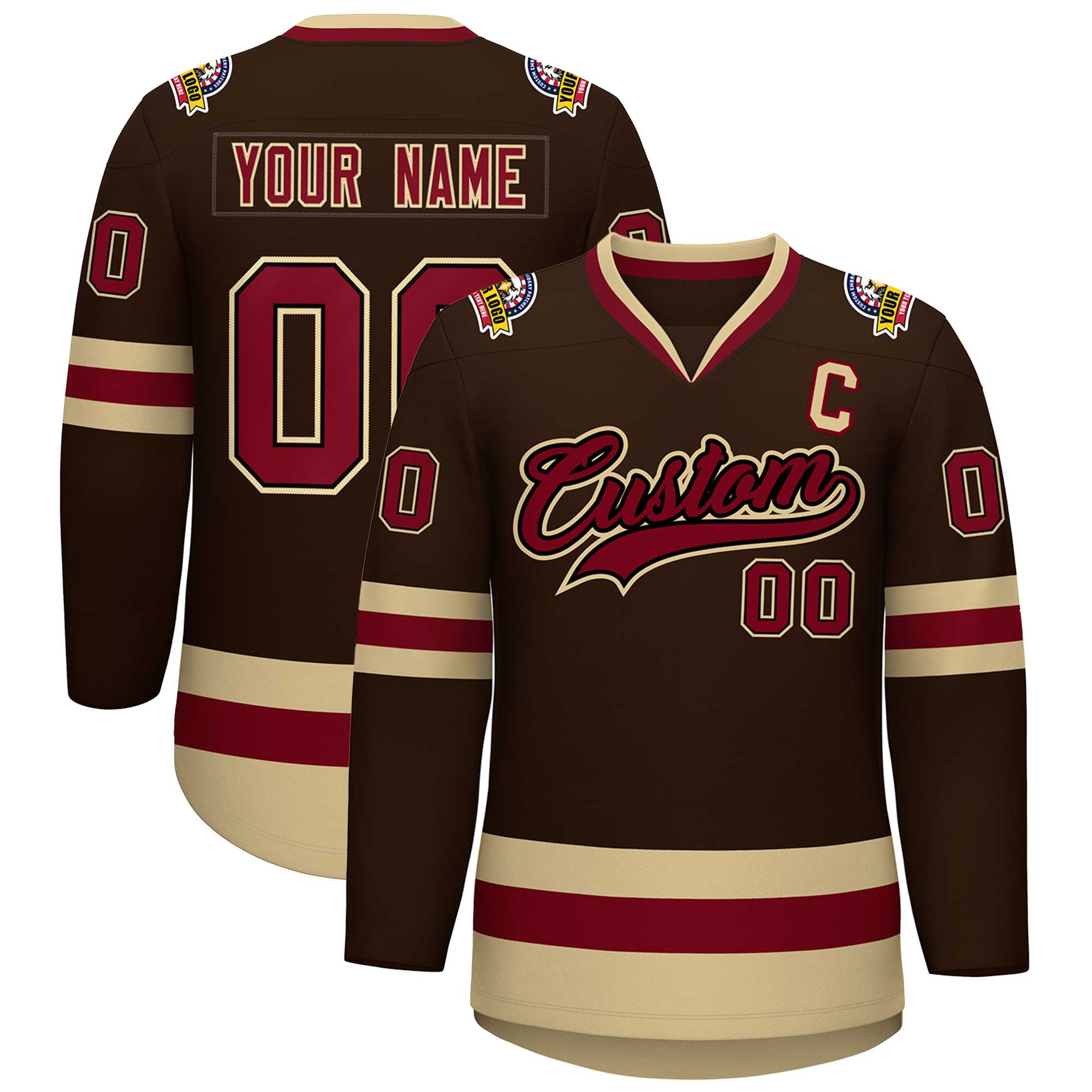 Custom Brown Crimson-Black Classic Style Hockey Jersey