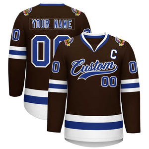 Maillot de hockey de style classique marron Royal-blanc personnalisé