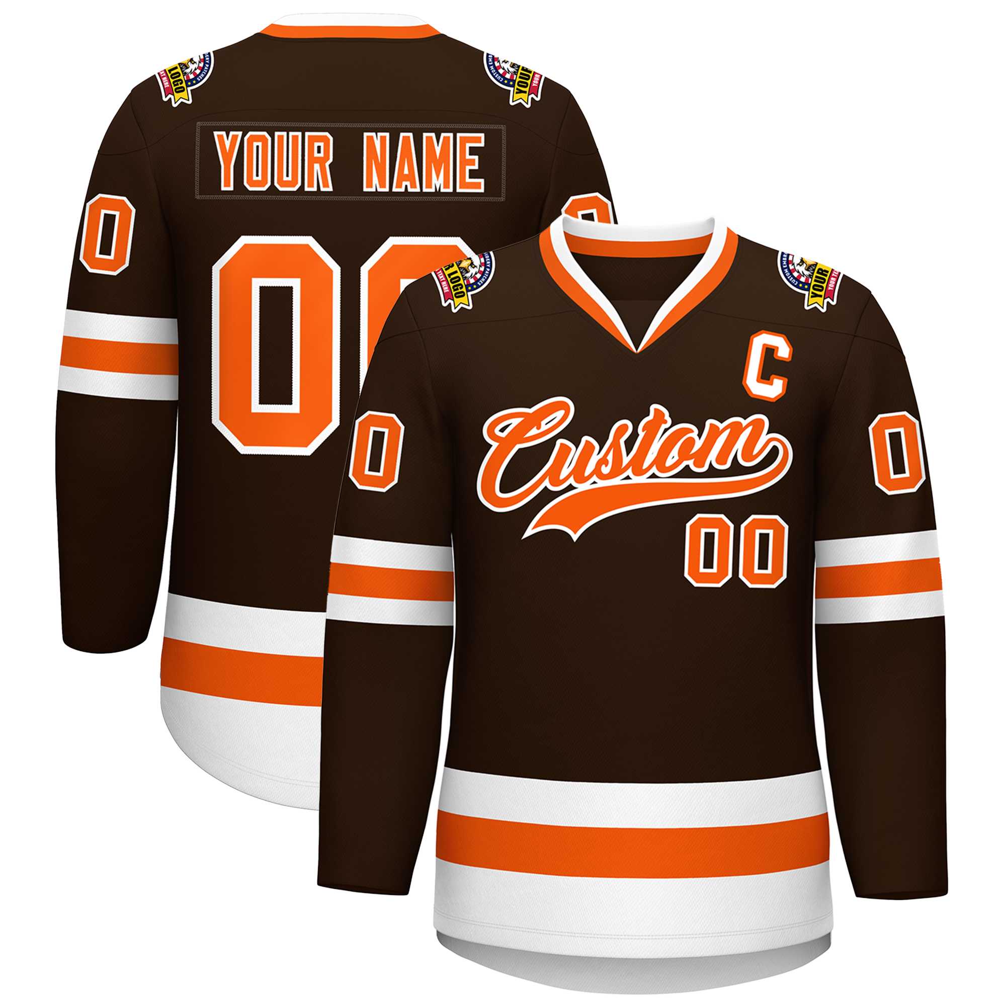 Custom Brown Orange-White Classic Style Hockey Jersey