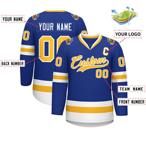 Custom Royal Gold-White Classic Style Hockey Jersey