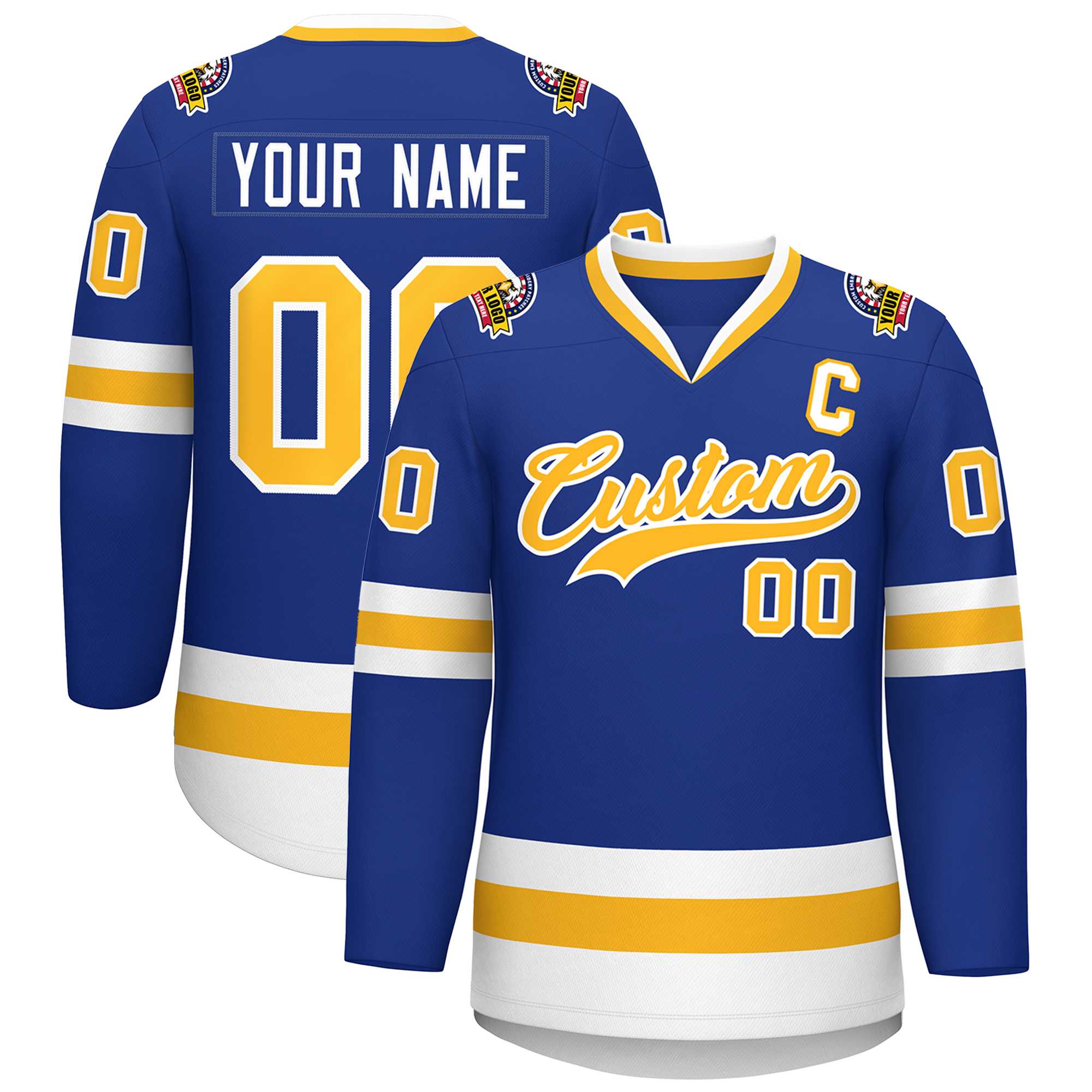 Maillot de hockey de style classique Royal Gold-White personnalisé