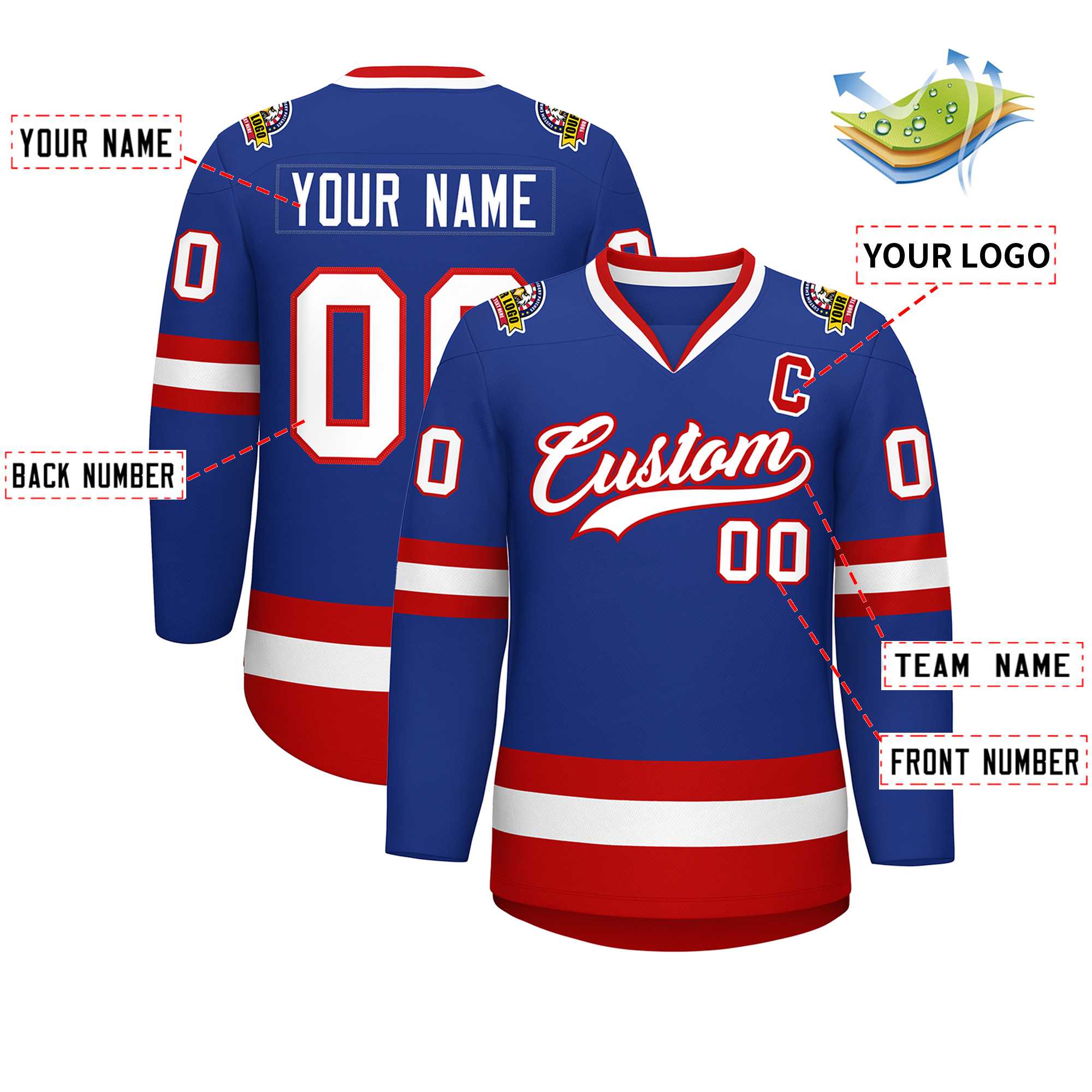 Custom Royal White-Red Classic Style Hockey Jersey