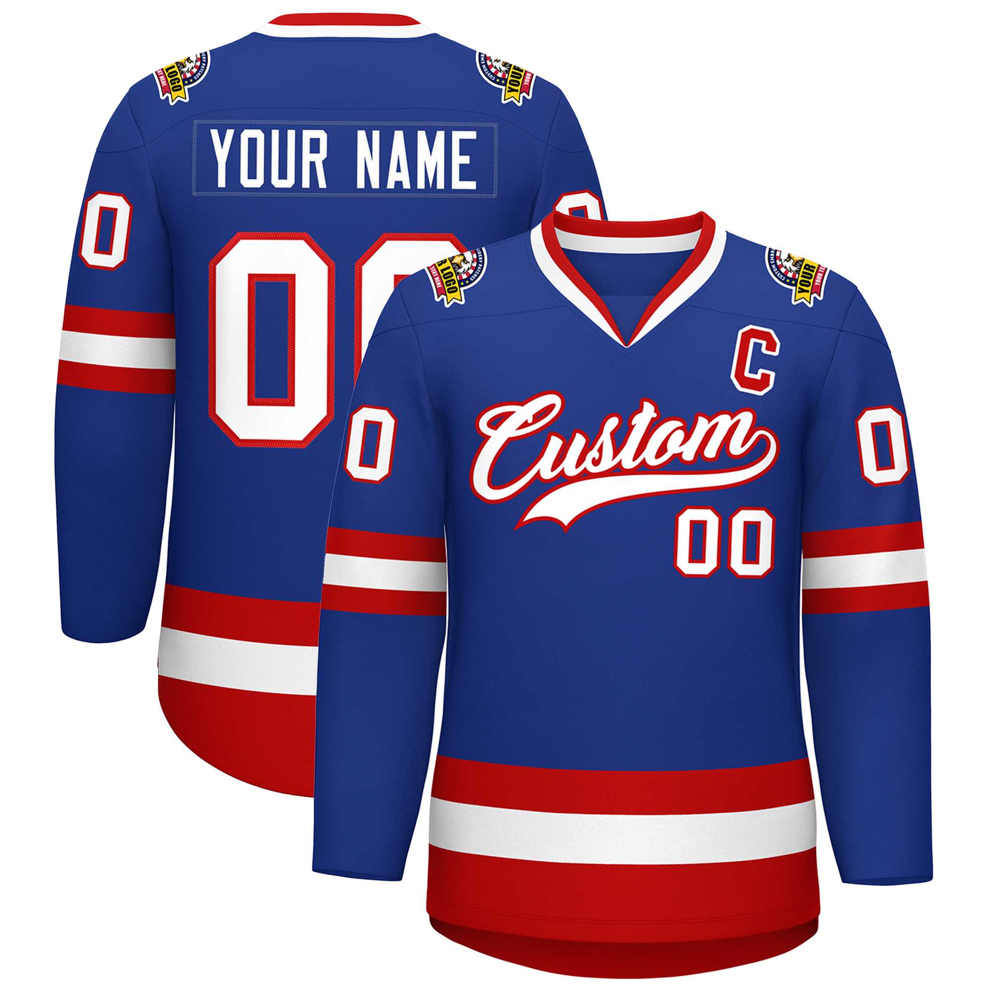 Custom Royal White-Red Classic Style Hockey Jersey