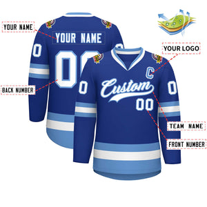 Maillot de hockey de style classique Royal blanc-bleu clair personnalisé