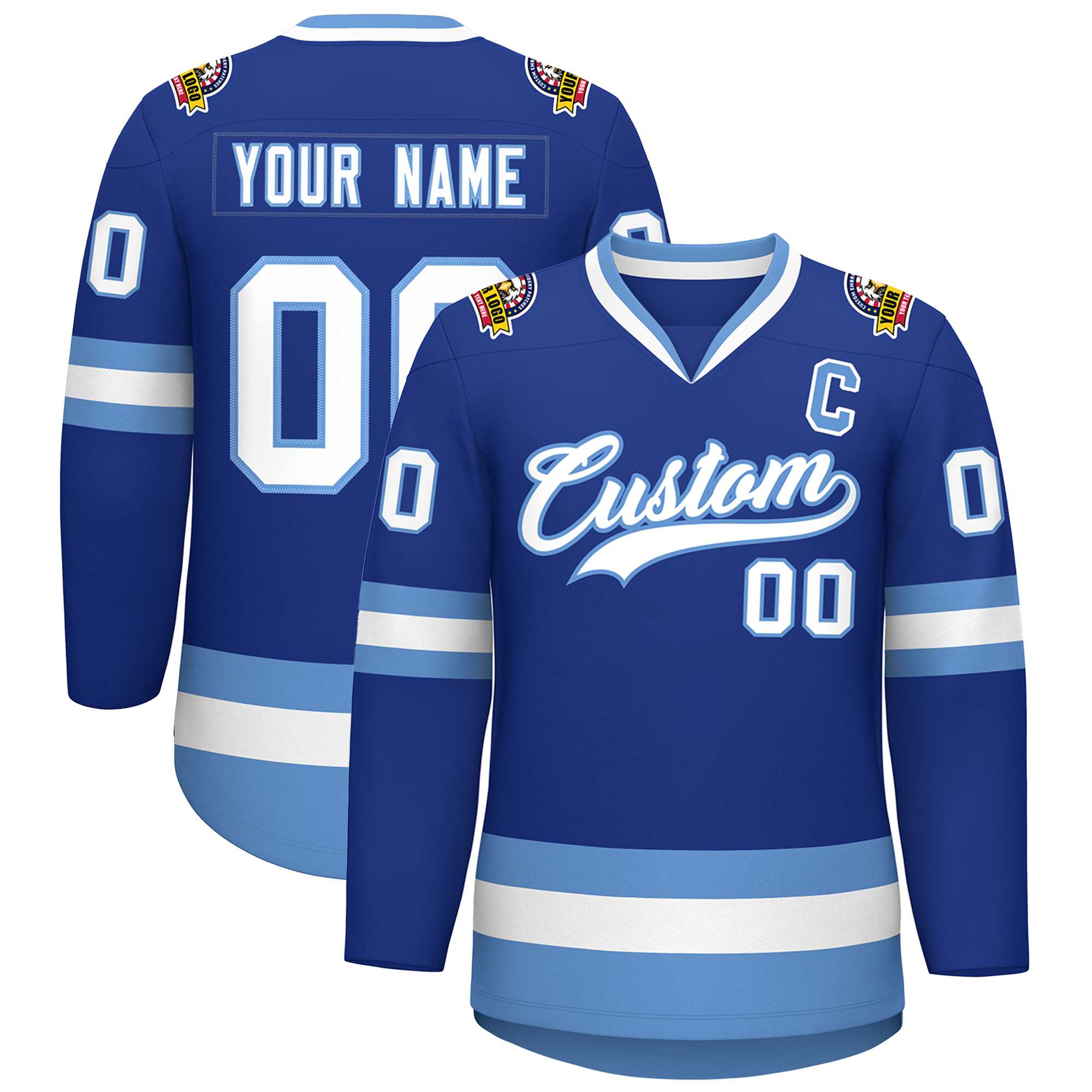 Maillot de hockey de style classique Royal blanc-bleu clair personnalisé