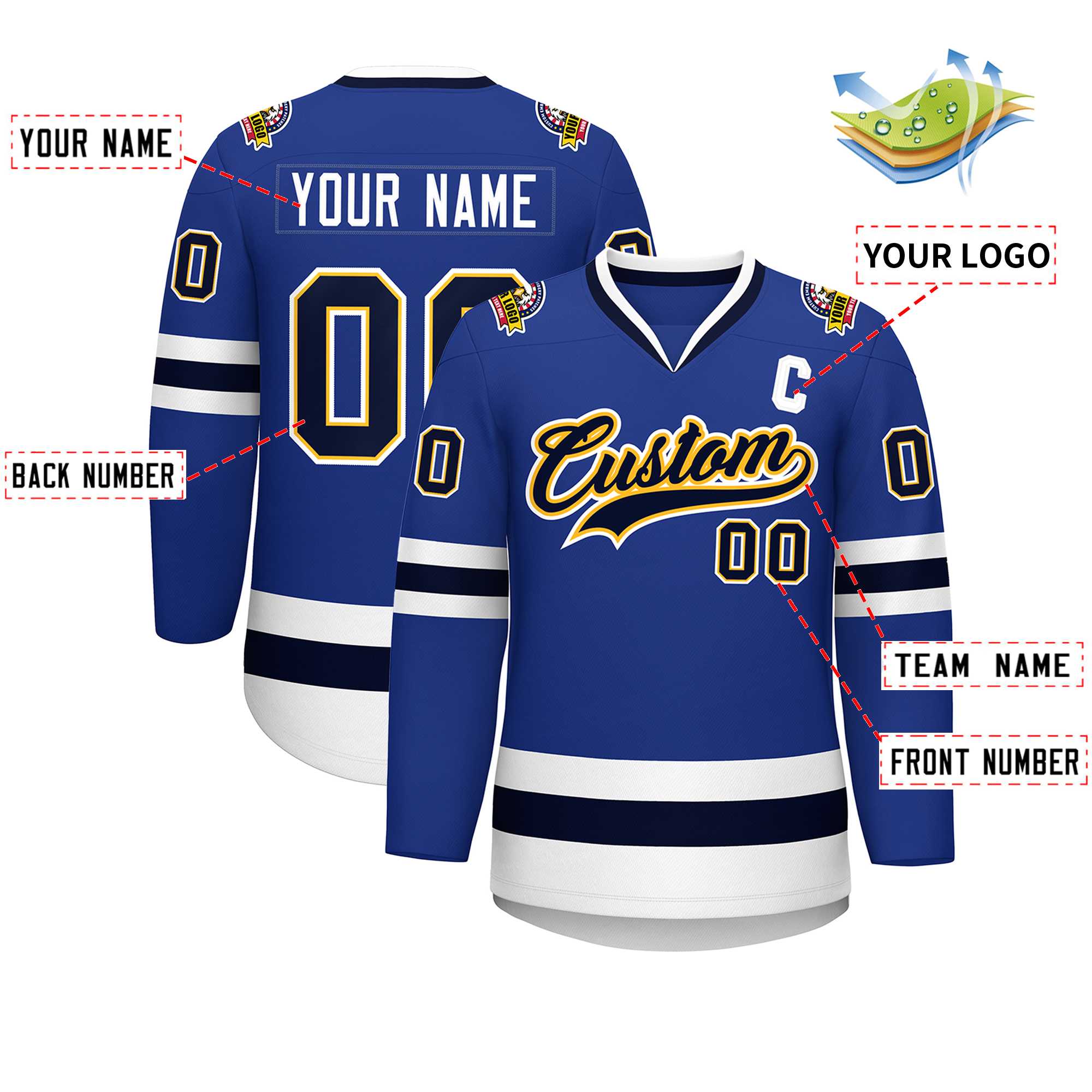 Custom Royal Navy Gold-White Classic Style Hockey Jersey