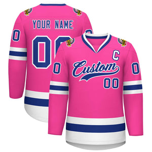 Custom Pink Royal-White Classic Style Hockey Jersey