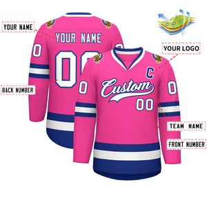 Maillot de hockey de style classique rose blanc-royal personnalisé