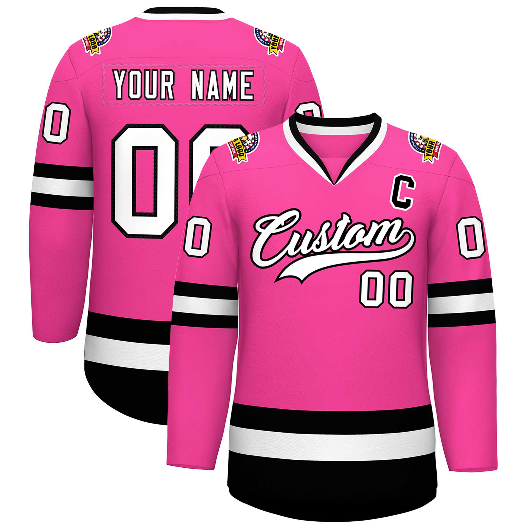 Custom Pink White-Black Classic Style Hockey Jersey