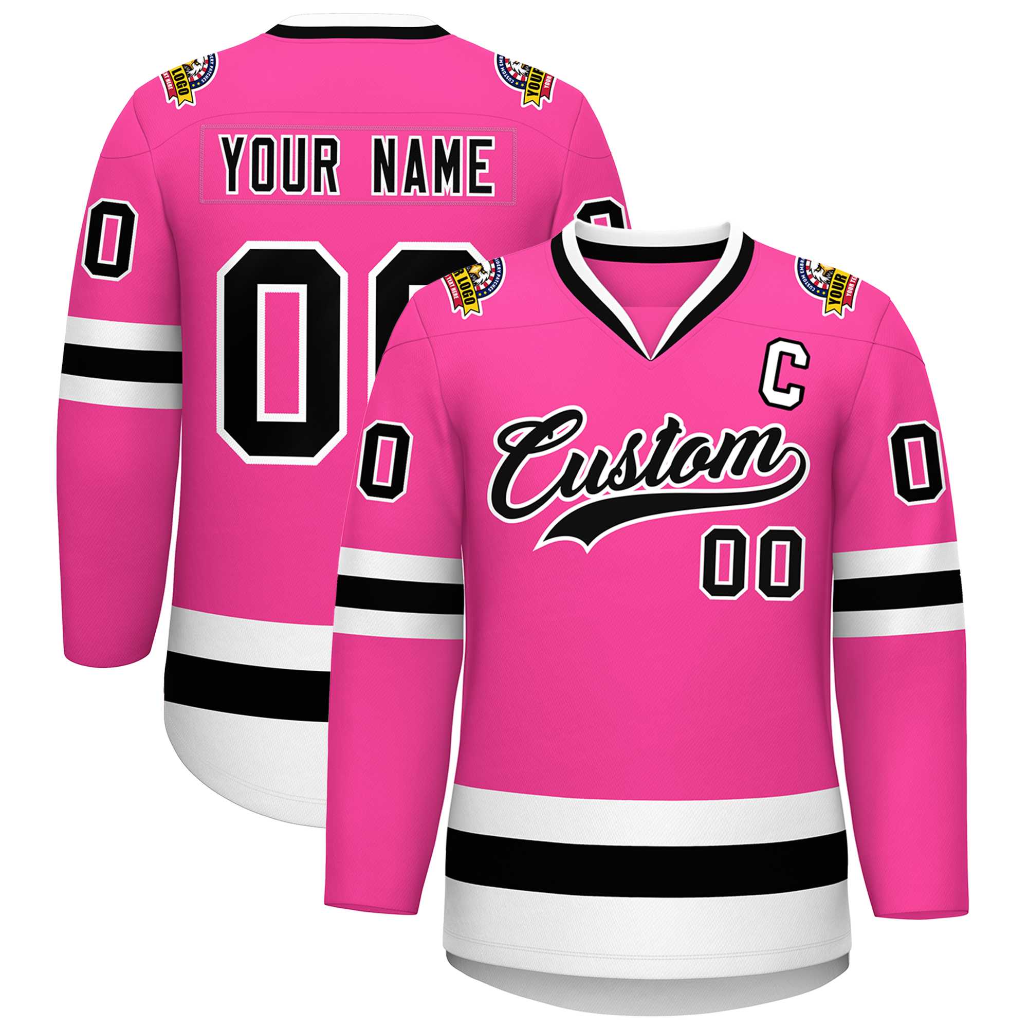 Maillot de hockey de style classique rose noir-blanc personnalisé