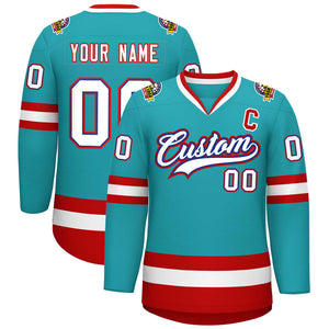 Maillot de hockey de style classique Aqua White Royal-Red personnalisé