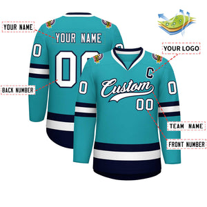 Maillot de hockey de style classique Aqua blanc-marine personnalisé