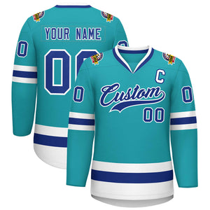 Maillot de hockey de style classique Aqua Royal-White personnalisé