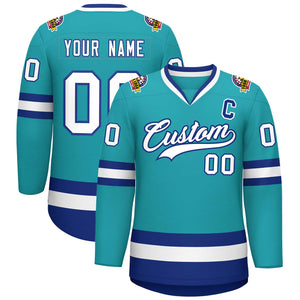 Custom Aqua White-Royal Classic Style Hockey Jersey