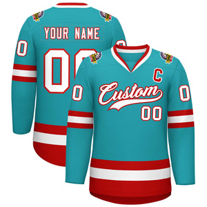 Maillot de hockey de style classique Aqua blanc-rouge personnalisé