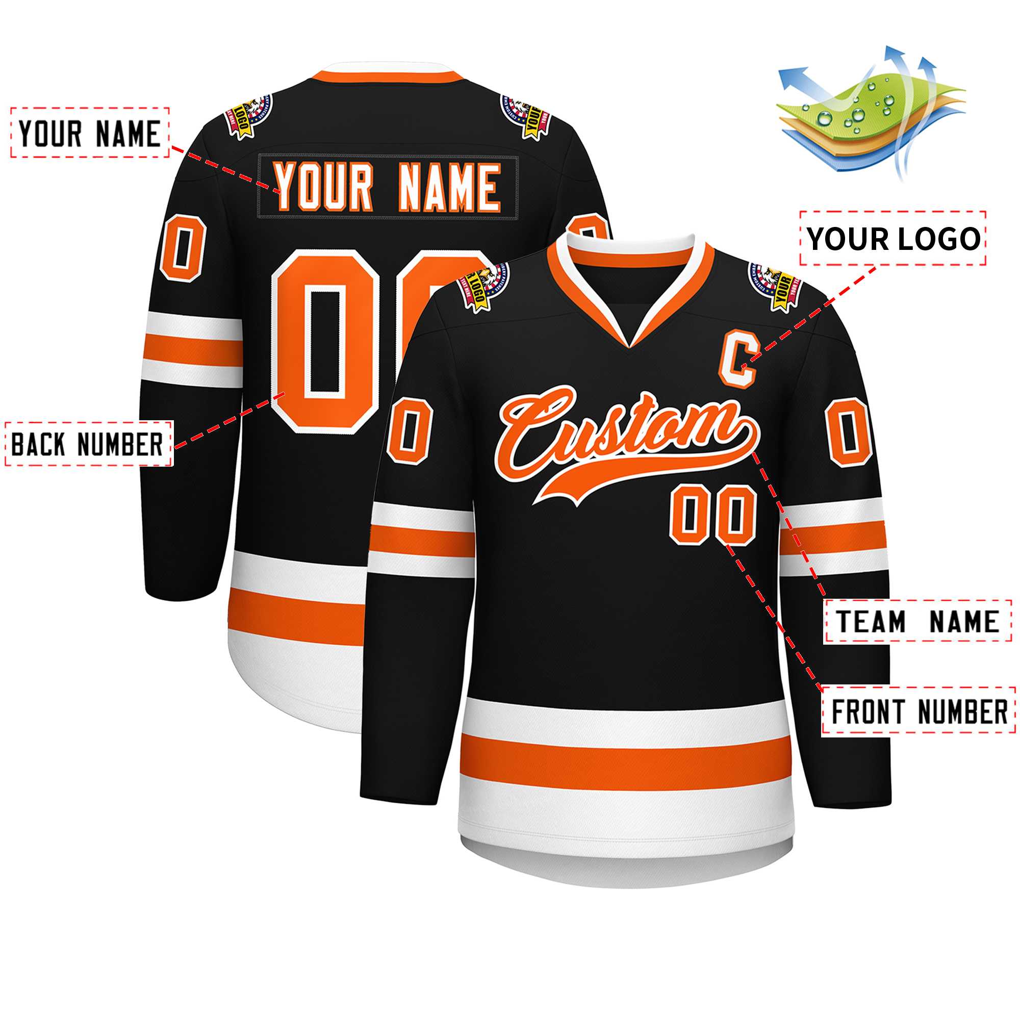 Custom Black Orange-White Classic Style Hockey Jersey