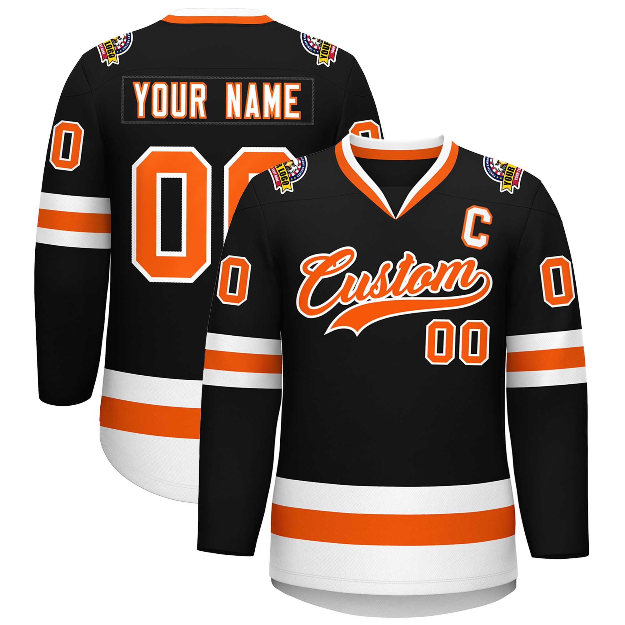 Maillot de hockey de style classique noir orange-blanc personnalisé