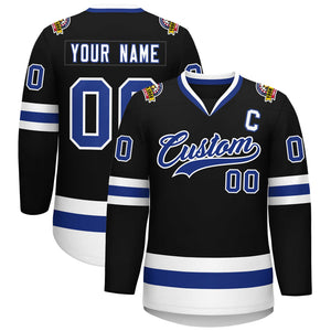 Maillot de hockey de style classique noir royal-blanc personnalisé