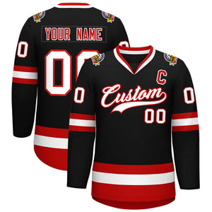 Maillot de hockey de style classique noir blanc-rouge personnalisé