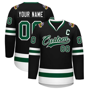 Custom Black Green-White Classic Style Hockey Jersey