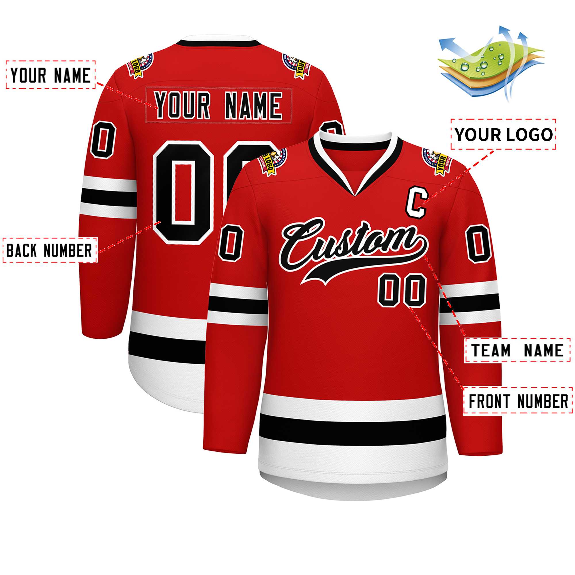 Custom Red Black-White Classic Style Hockey Jersey