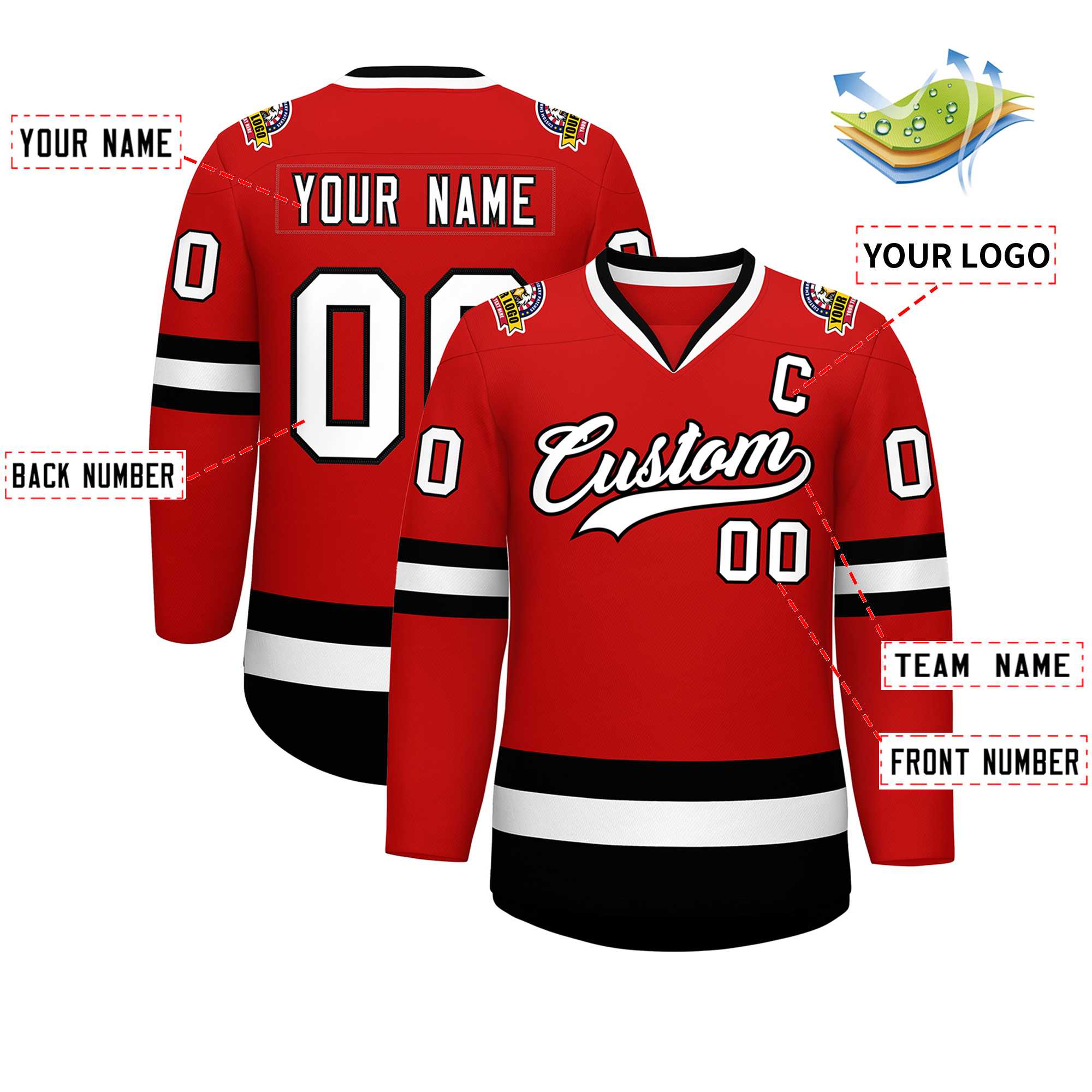 Custom Red White-Black Classic Style Hockey Jersey