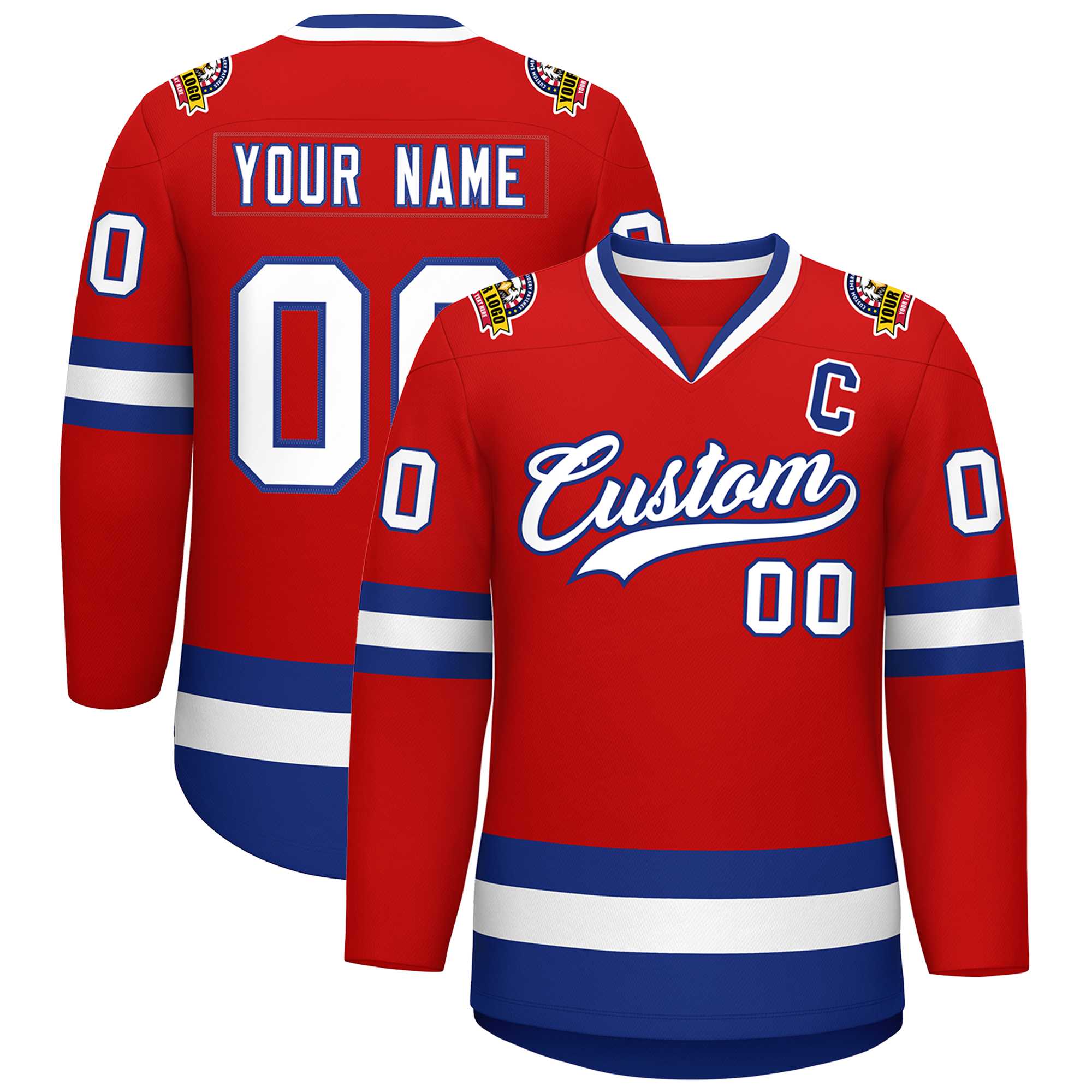 Custom Red White-Royal Classic Style Hockey Jersey