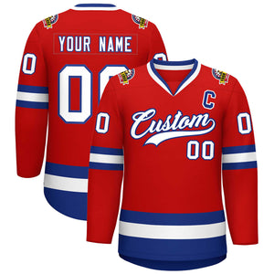 Maillot de hockey de style classique rouge blanc-royal personnalisé