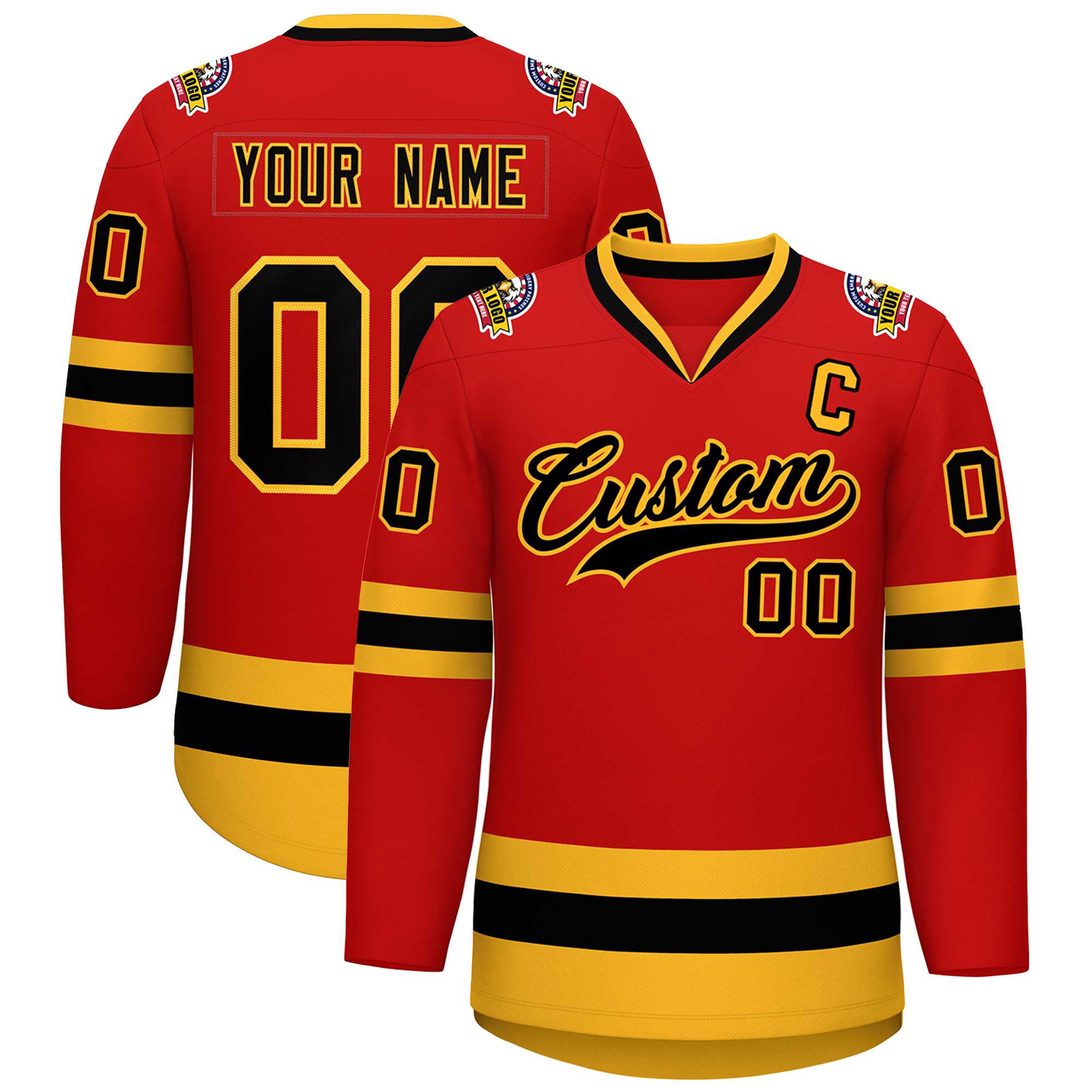 Custom Red Black-Gold Classic Style Hockey Jersey