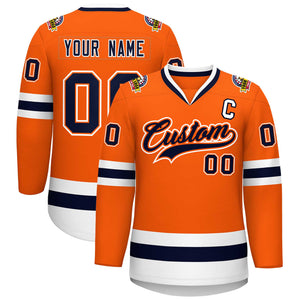 Custom Orange Navy Orange-White Classic Style Hockey Jersey