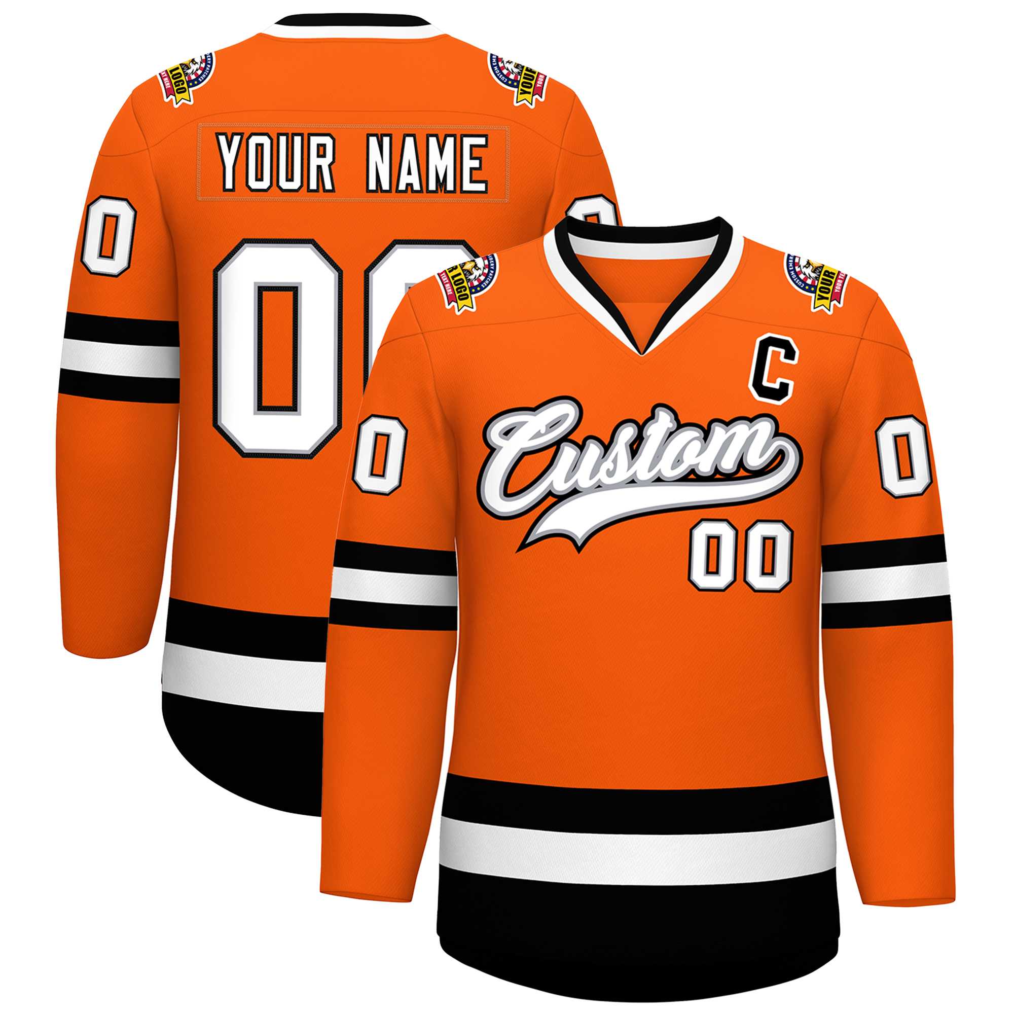 Maillot de hockey de style classique personnalisé orange blanc gris-noir