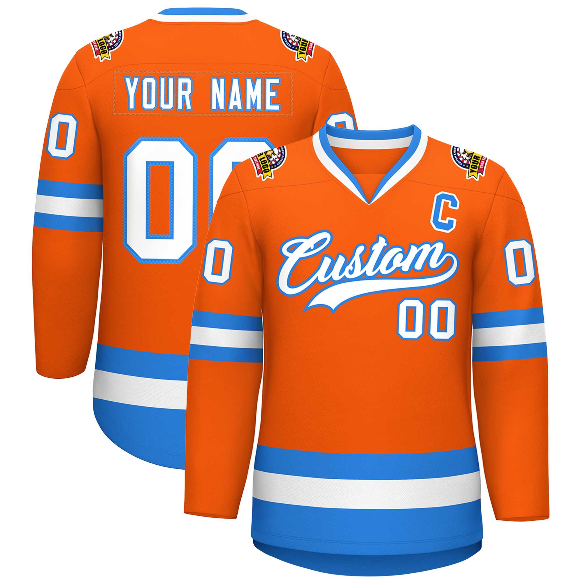 Custom Orange White-Powder Blue Classic Style Hockey Jersey