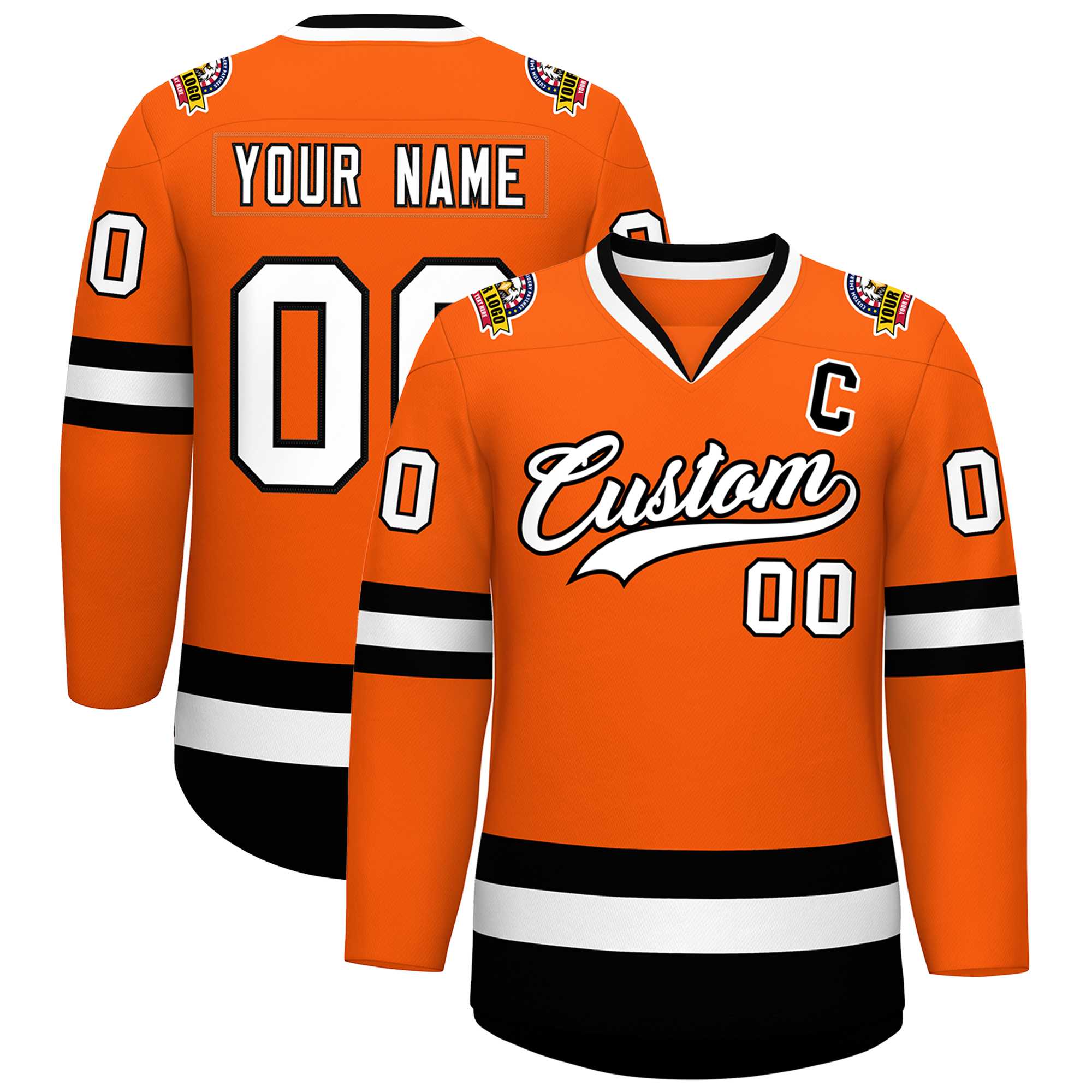 Maillot de hockey de style classique orange blanc-noir personnalisé