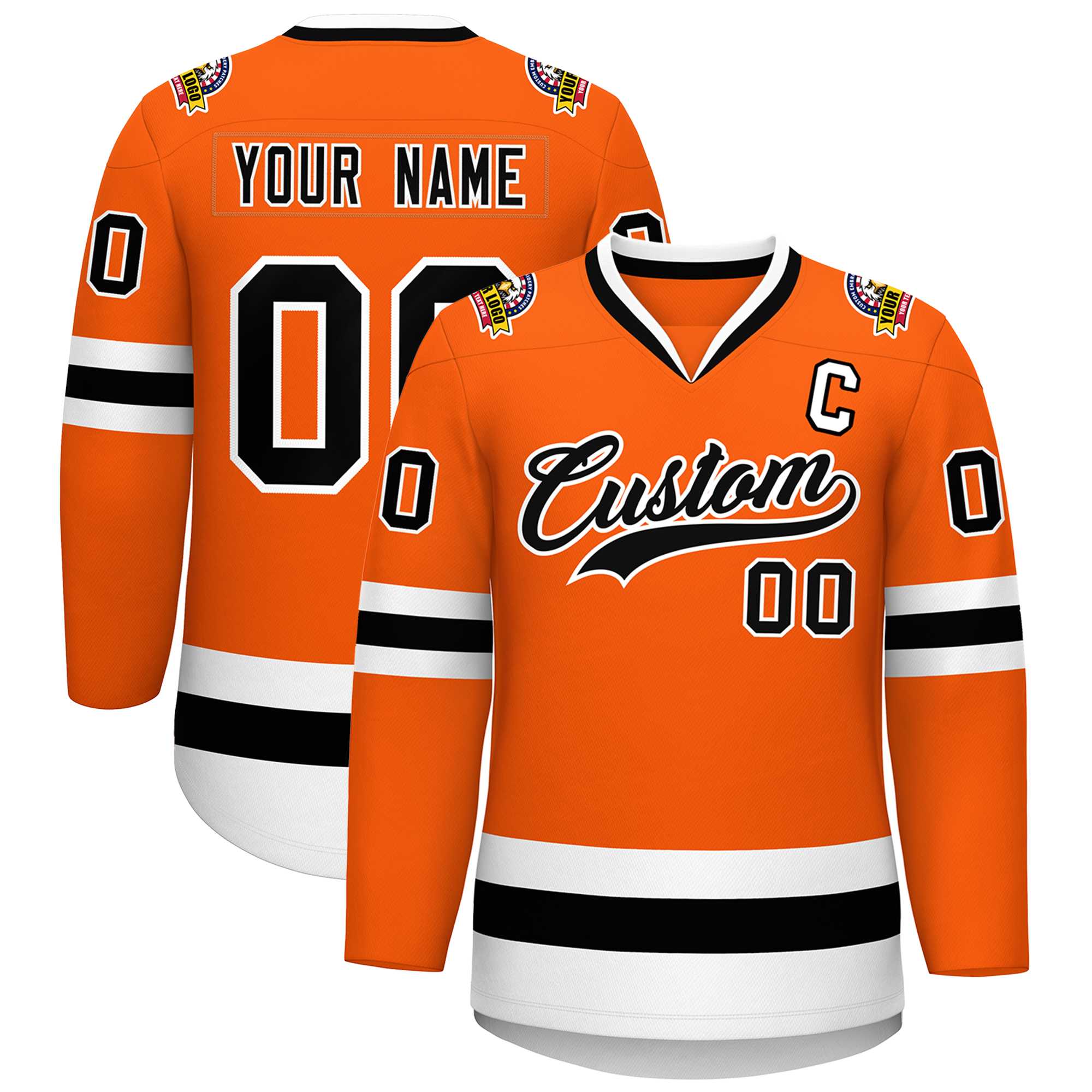 Maillot de hockey de style classique orange noir-blanc personnalisé