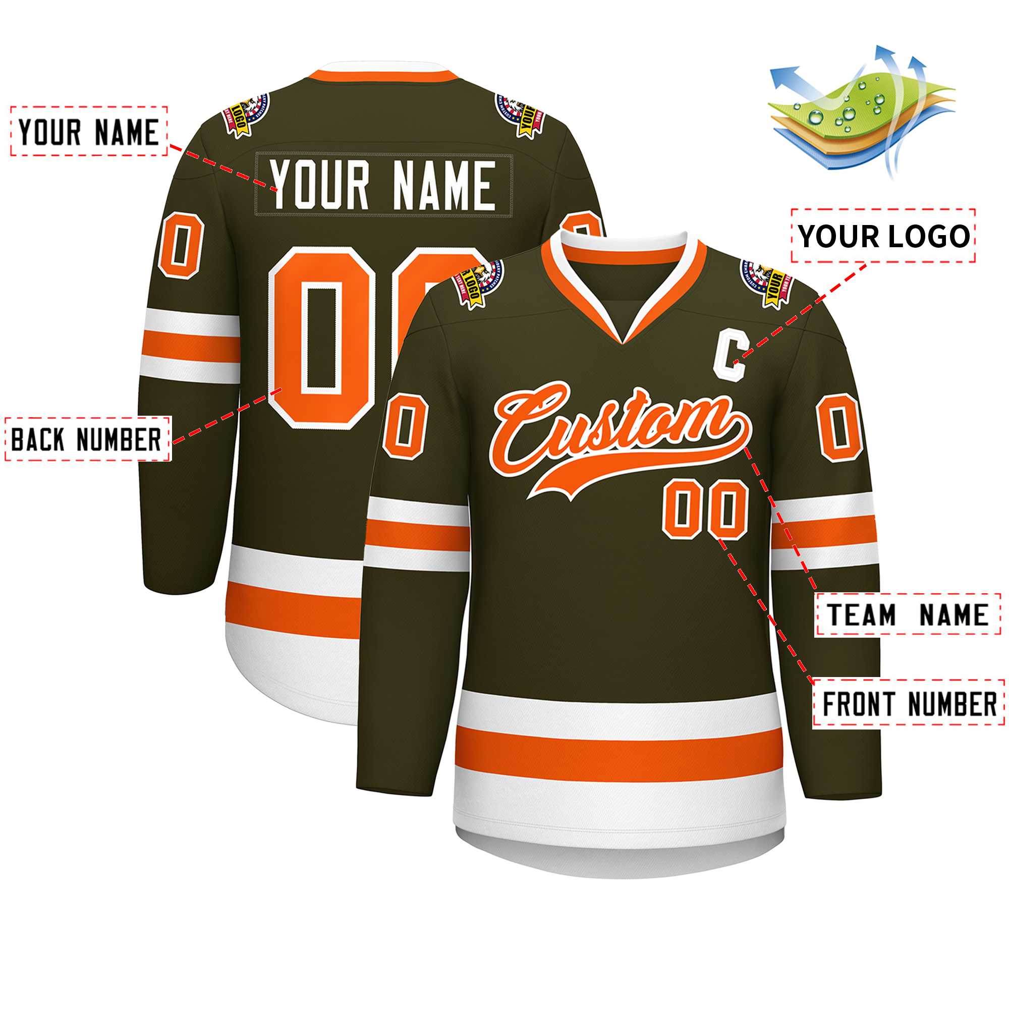 Custom Olive Orange-White Classic Style Hockey Jersey