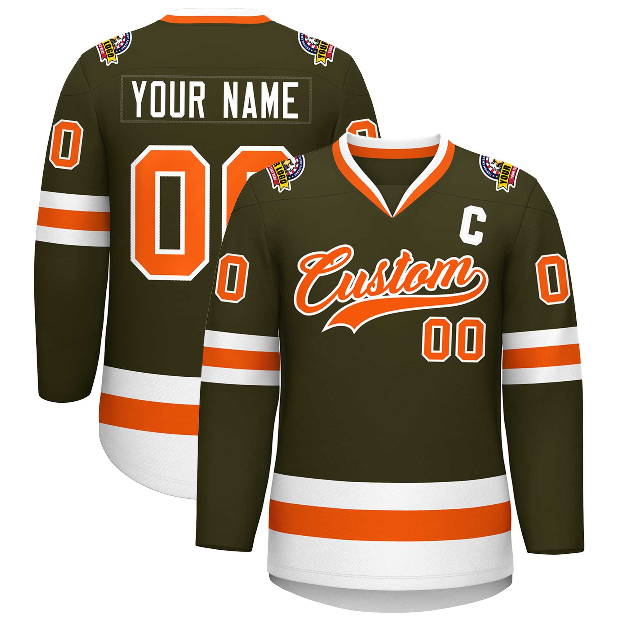 Maillot de hockey de style classique olive orange-blanc personnalisé