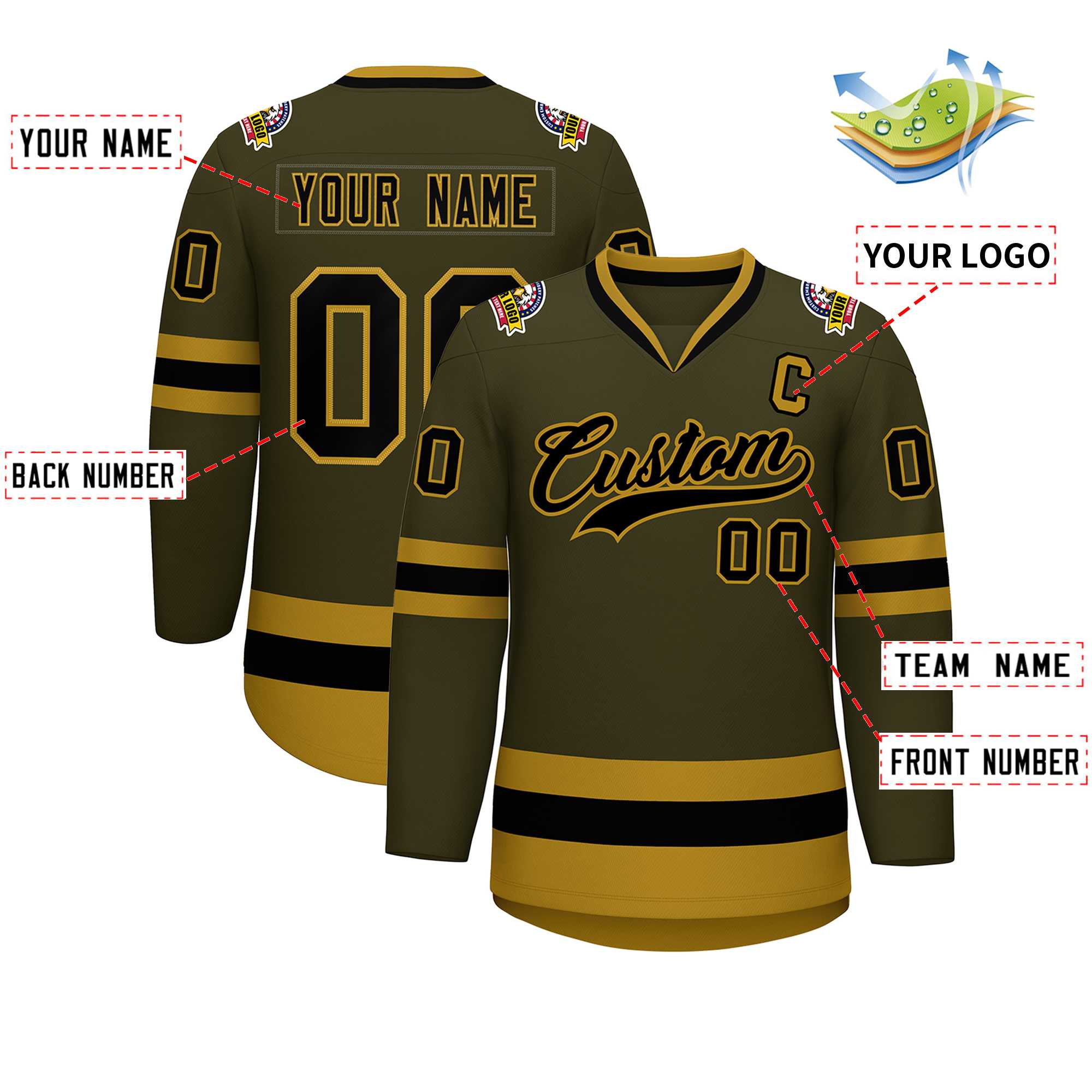 Maillot de hockey personnalisé de style classique Olive Black-Old Gold