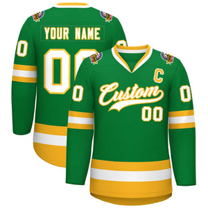 Custom Kelly Green White-Gold Classic Style Hockey Jersey