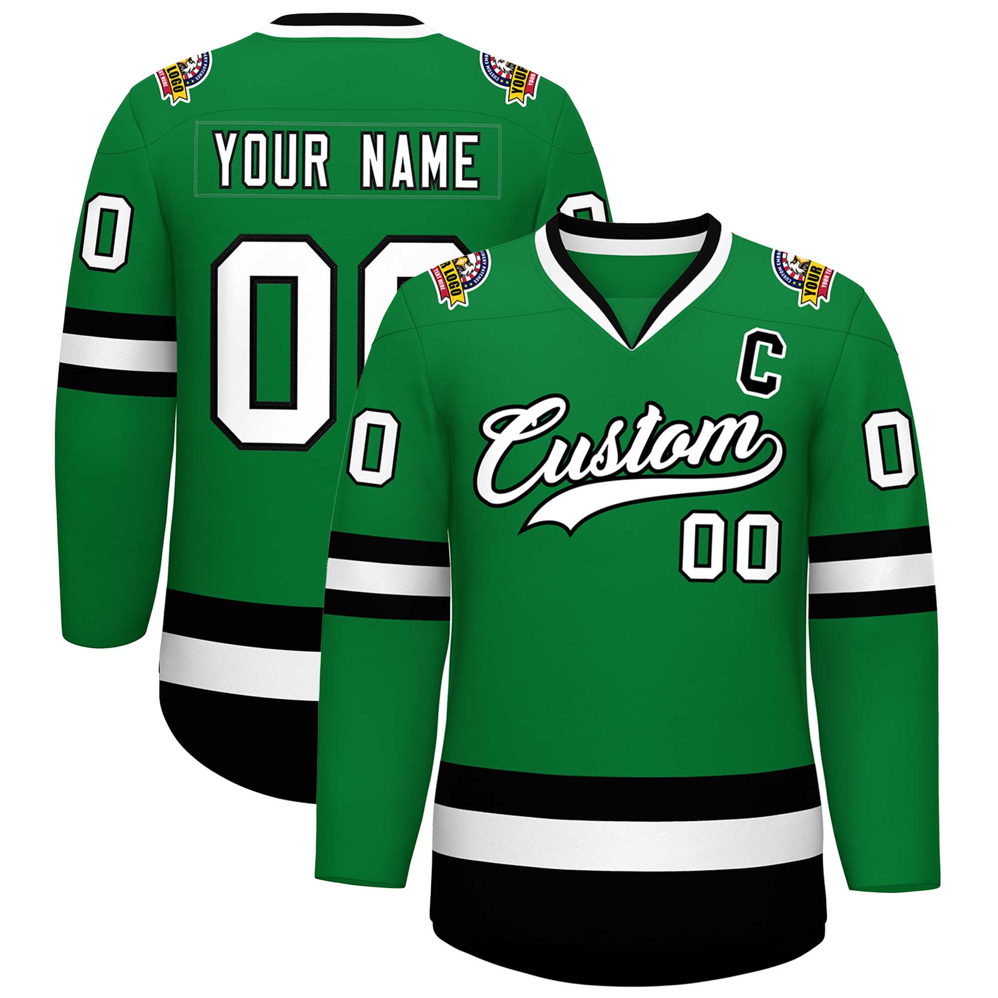 Custom Kelly Green White-Black Classic Style Hockey Jersey