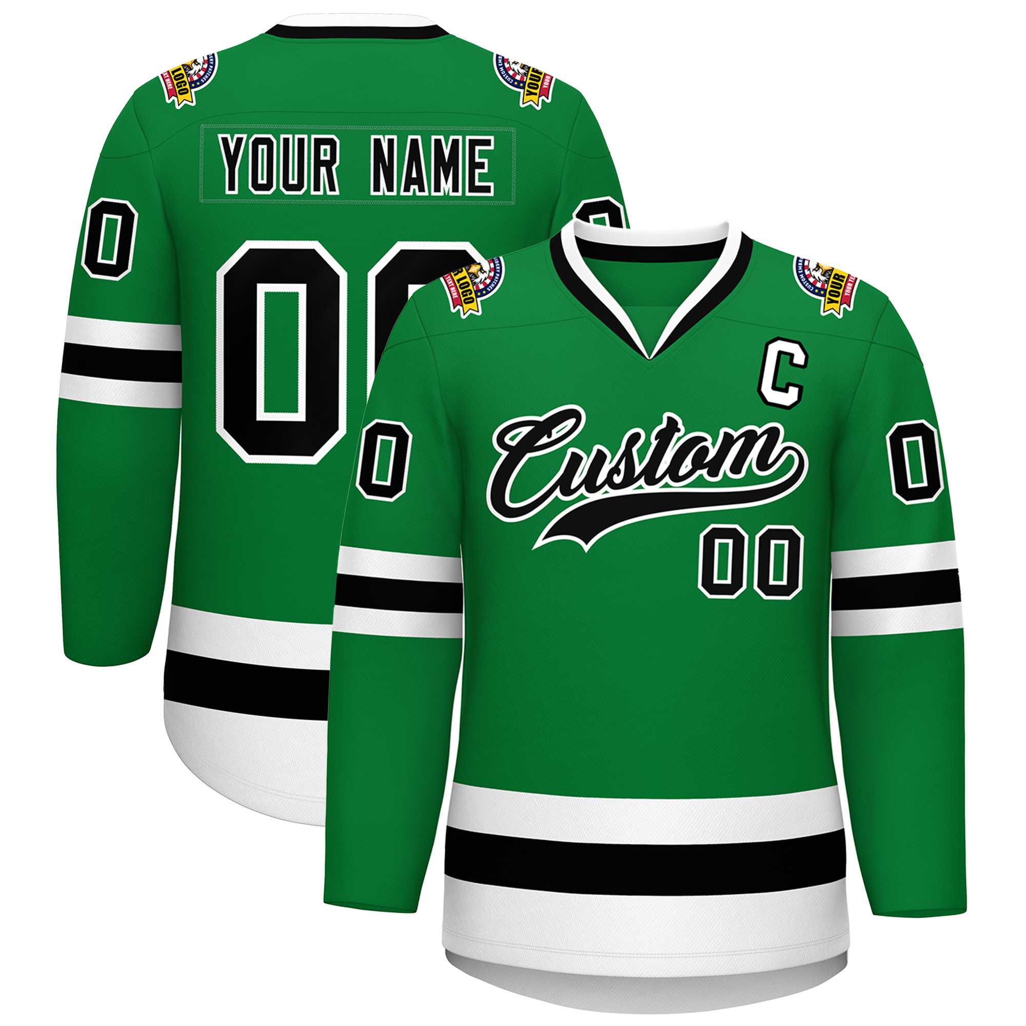 Custom Kelly Green Black-White Classic Style Hockey Jersey