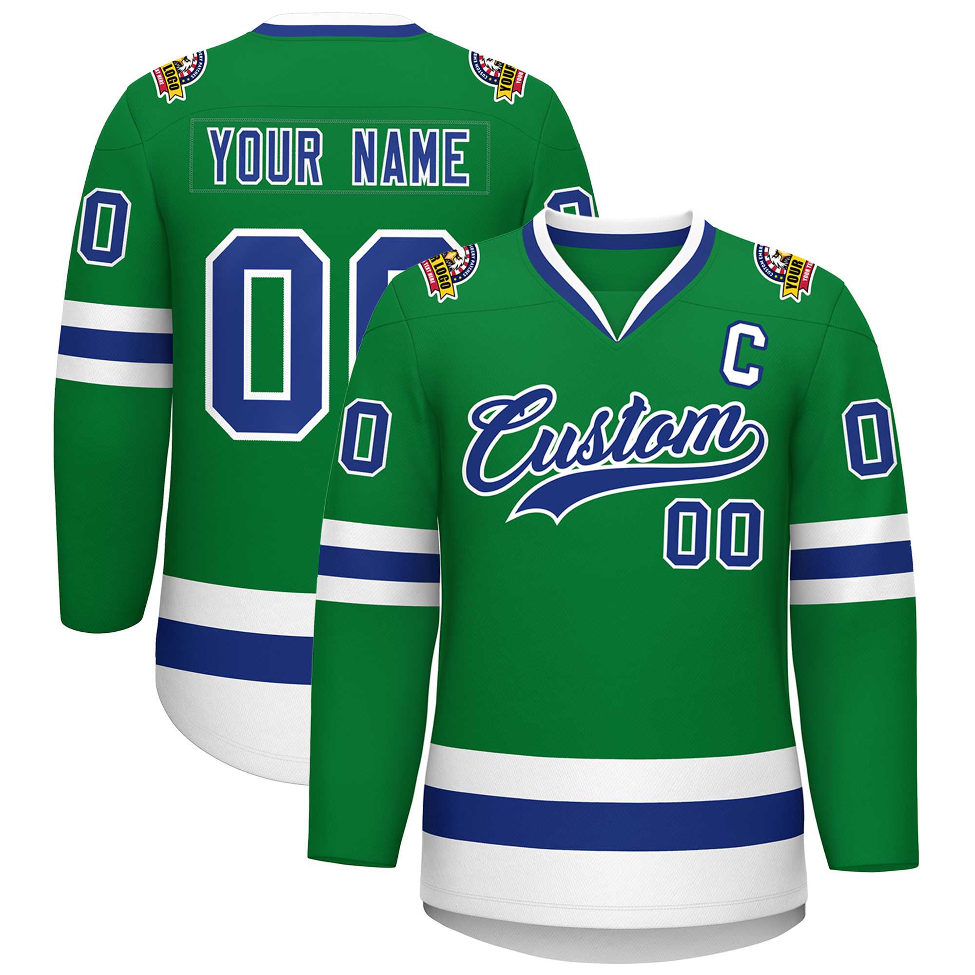 Custom Kelly Green Royal-White Classic Style Hockey Jersey